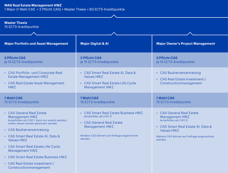 Grafik Aufbau MAS Real Estate Management HWZ mit Vertiefungen