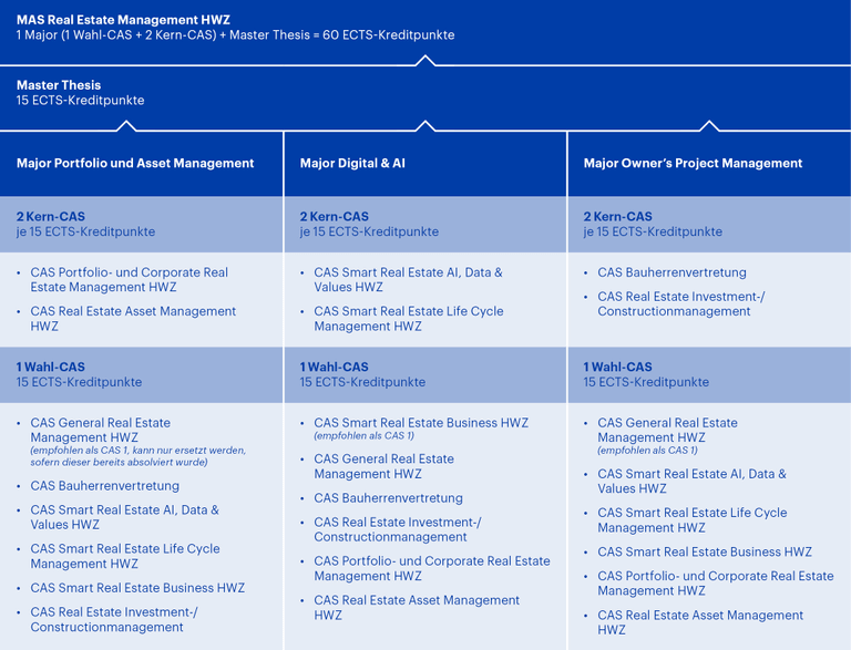 Grafik Aufbau MAS Real Estate Management HWZ mit Vertiefungen